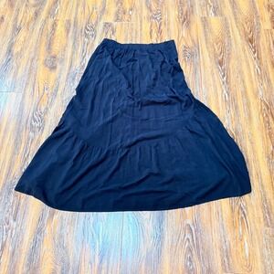 GEF France Black Tiered Maxi Skirt Button Slit Front Elastic Waist Women Size L